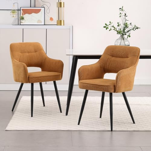 chairus 2er Set Esszimmerstühle Gepolsterte Küchenstühle aus Chenille Essstühle Armlehnstuhl für Wohnzimmer Akzentstühle mit Armlehne Schlafzimmer, Gelb