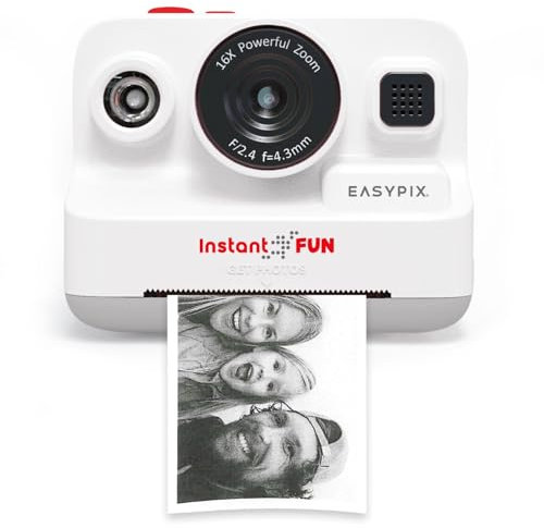 Easypix InstantFUN Appareil Photo instantané, Plaisir créatif pour Adultes et Enfants, Impression Thermique en Noir et Blanc, Papier sans BPA, Rechargeable, Impressions sans Encre