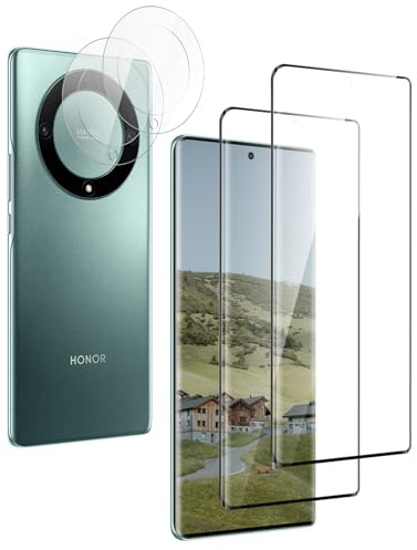 uShield Protector de Pantalla para Honor Magic 5 Lite, Anti-rasguños Cristal Templado, Templado película Protectora, Sensible al Tacto, 2 Pack Vidrio Templado y 2 Pack Protector de Lente de Cámara