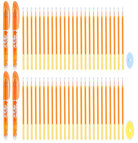 PATIKIL 4Pcs Erasable Gel Pens with 50 Refills & 2 Erasers, 0.5mm Heat Erasable Pens for Fabric Orange Ink Fabric Marking Pen for Sewing Quilting Planner Writing