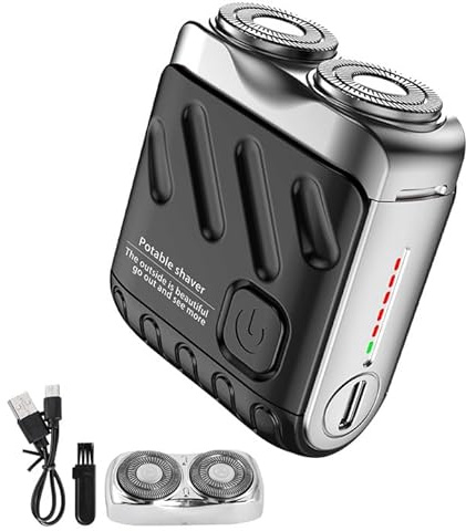 Rasoir Electrique pour Homme Etanche Ipx7 Usb Mini Rasoir à Sec Et Humide Rasoir Electrique pour Homme Avec 2 Têtes de Rechange Magnétiques Supplémentaires (Noir)