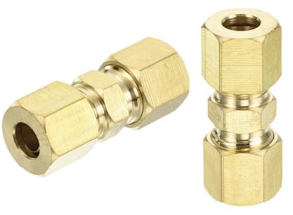 sourcing map 3Pcs Brass Compression Tube Fitting, 1/4 Tube OD x 1/4 Tube OD Connector Straight Coupling Adapter Union Fittings
