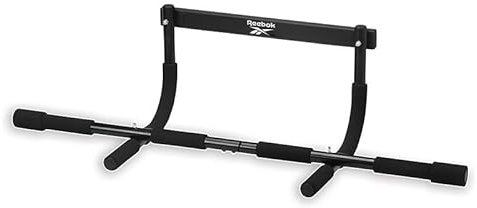 Reebok 8-Grip Pull-Up Bar, Multi-Function Upper Body Workout Rod, Door Frame Fitness Beam with 8 Sure Grip Foam Handles, Portable Chin Up Bar for Strength Training Exercise at Home or Gym