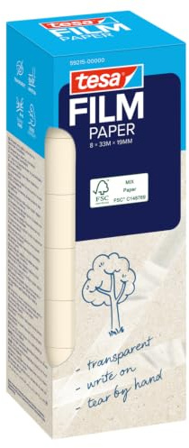 tesa tesafilm PAPER - 8 Rollen - 19 mm x 33 m - Transparent | Transparentes Klebeband - beschriftbar und mit der Hand einreißbar - für Deko, Basteln, Geschenkverpackung, Büro und Schule