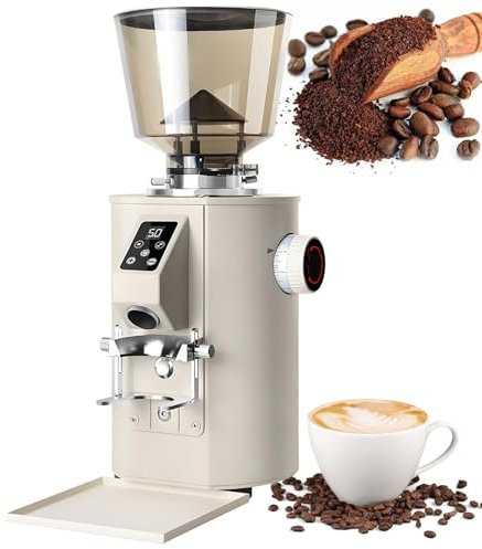 vnmudzeo Moulin à Café Professionnel De Bureau, Capacité De 453 G, Broyeur Automatique à 2800 TR/Min, 9 RéGlages D'éPaisseur,Beige