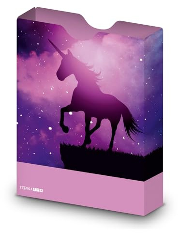 itenga Heftbox DIN A4 – Aufbewahrungsbox für Hefte & Blöcke mit Motivdruck | aus extra stabilem 0,7mm PP Kunststoff | flach geliefert faltbar | Schulbox für Mädchen & Jungen (magisches Einhorn)