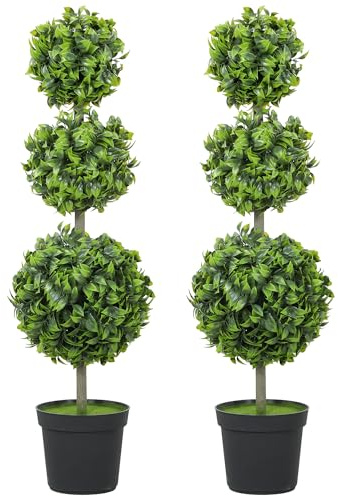 HOMCOM Conjunto de 2 boj Artificial Grande 100cm Planta Artificial, Plantas Artificiales en Maceta, árbol Artificial como Real para salón Dormitorio Oficina jardín decoración Moderna Regalo