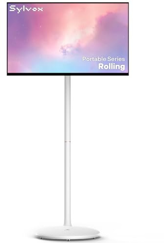 SYLVOX Portable TV on Wheels, 27-Inch Smart Rolling TV with Touch Screen, 1080P Display, Android 14, Built-in 10000mAh Battery, 60Hz, Full Swivel Rotation