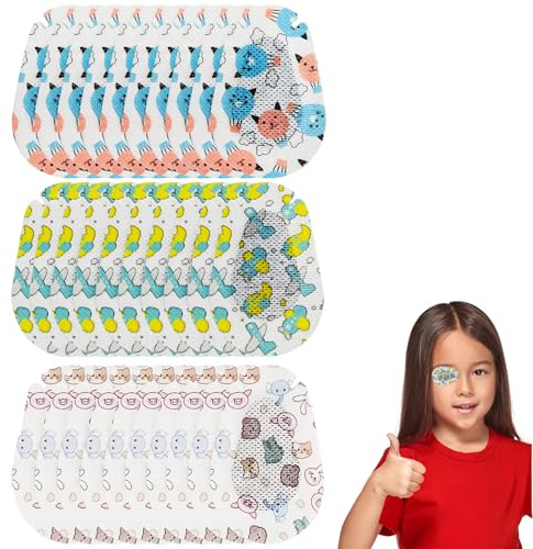 30 Pièces de Pansements Oculaires, Patchs Adhésifs Respirants pour les yeux, Pansements pour les yeux de dessin animé，Pour enfants et adultes et Blocage de la Lumière(7.5x5cm)