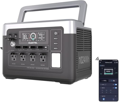 OUKITEL P1000 PLUS - Generatore solare da 1800 W con pannello da 100 W, stazione di alimentazione da 1024 Wh da 1200 W a ricarica rapida, controllo delle applicazioni di emergenza LiFePO4 batteria per