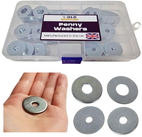 Set di 90 rondelle Penny – M5, M6, M8, M10, rondelle di grande diametro in scatola riutilizzabile, in acciaio dolce zincato, rondelle piatte resistenti DIN 9021 per distribuzione e fissaggio del