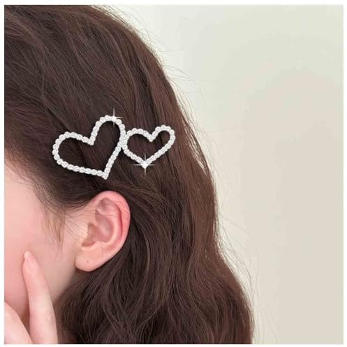 Aneneiceera Vintage Hohl Kristall Herz Haarspange Barrette Gold Doppel Herz Haarspange Klammer Metall Haarnadel-clips Dekorative Haarzubehör Für Frauen (silber)
