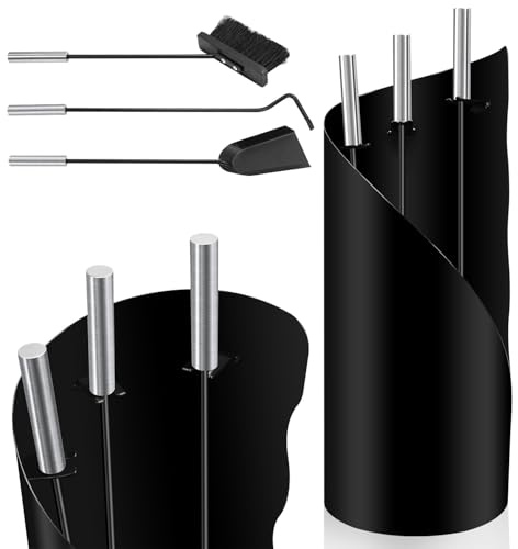 Eikuavons Serviteur de cheminée - 4 pièces - Accessoires de cheminée avec rangement pratique pour la cuisine, la maison, la maison - Accessoires de décoration - Kit de nettoyage de cheminée - Outils