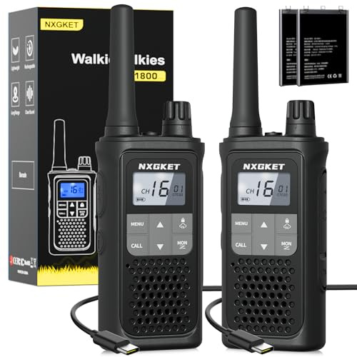 NXGKET Walkie Talkies for Adults Long Range,2Pcs PMR446 Rechargeable Walkie-talkie w/Built-In Battery,16 Channels Radios with USB Type-C Cable,VOX Hand-free Auto Squelch for Outdoor Camping Hiking