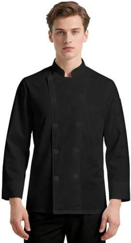 DiULi Veste de Cuisine Professionnelle pour Hommes et Femmes, Légères et Respirantes,2 Poches Utilitaires, Double Boutonnage, Tenue Travail Restauration,Restaurants,Écoles de Cuisine,Manches Longues