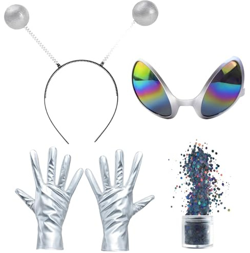 DHDHCPZZ 4 Stück Alien Kostüm Set, Aliens Kostüm Zubehör, Faschingskostüme Alien Kostüm Damen Alien Haarreif Alien Brille Geeignet Für Außerirdische Themenveranstaltungen Und Karnevalfeierungen