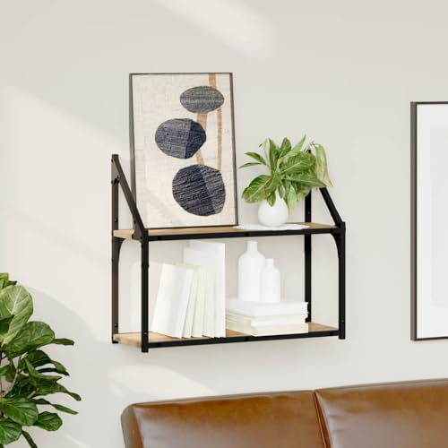 Owoxanthellate Wandregal Artisan Eiche 60 x 21 x 51 cm Modernes Wandboard Holzwerkstoff Metallrahmen Langlebig Leicht zu reinigen für Wohnzimmer Schlafzimmer Büro