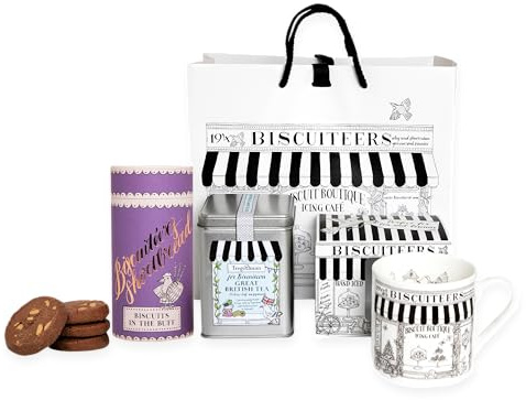 Biscuiteers Tea & Shortbread Gift Set | Afternoon Tea Hamper Featuring Freshly Made Artisan Biscuits & Luxury British Tea; Ideal Food Gift Set