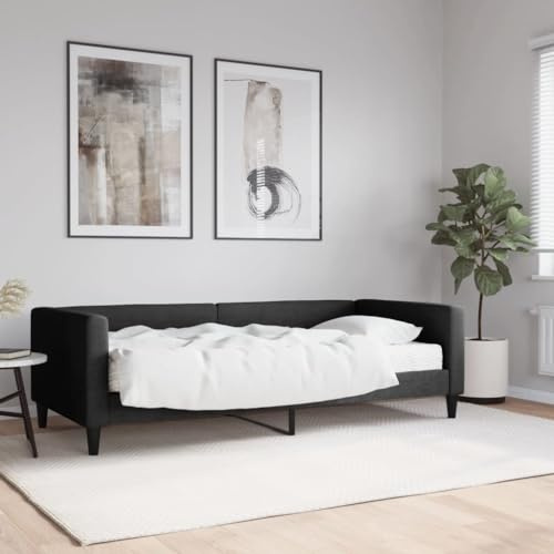 JHQHSM Letto giornaliero con materasso nero 90 x 190 cm tessuto divano letto letto ospiti confortevole materasso in schiuma materiale resistente struttura in metallo robusto