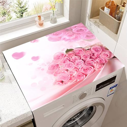 Hearda Housse Machine a Laver Marguerite 3D, Dessus Tapis Lave Linge Antidérapant, Housse de Protection pour Machine à Laver Top, Tapis de Protection pour Dessus Sèche-Linge (Rose 2,30x40cm)