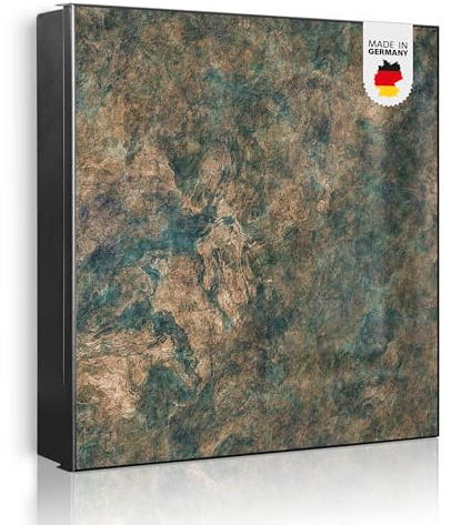 banjado Großer Schlüsselkasten Metall - Schlüsselbox 30x30cm beschreibbarer mit 32 Haken - Schlüsselkasten modern für Schlüsselaufbewahrung - Korpus Schwarz Scharnier Links - Motiv Kupfer Patina