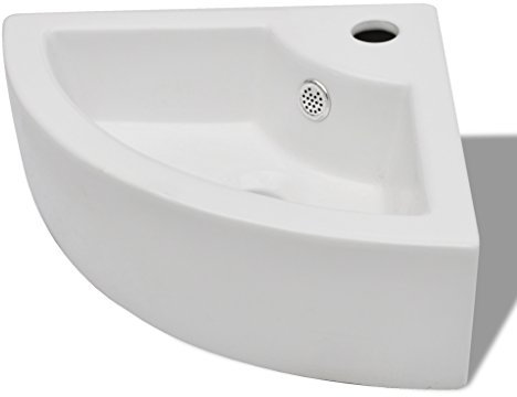 Festnight Lavabo de Cerámica Blanco Agujero de Grifo y Desbordamiento Esquina 410 x 280 x 125 mm Ancho x Profundidad x Altura