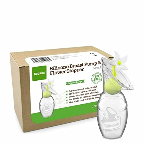 Haakaa Generation 2 Silikonmilchpumpe mit Saugfuß und weißem Blumenstopfen Geschenkbox, 150 ml Fassungsvermögen