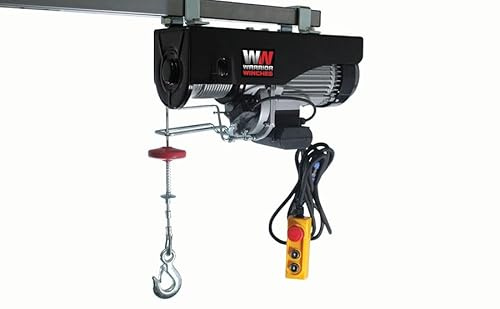 Warrior Winch Electric Hoist 240V 1000kg with Wired Hand Remote Control and Air Socket – 18m Steel Cable, Overhead Lifting, Electric Pulley System, Easy to Install with Fixing Clamps, Ideal for Garage
