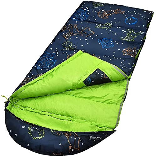 AceCamp Sleeping Bag for Kids, Boys Girls Camping Bag, Glow in the Dark Portable Water-Resistant Toddler Sleeping Bag, Temp Rating 30F/ -1℃, for Camping, Hiking, Slumber Party (Kids)