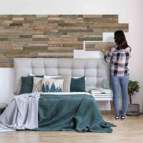 SUN WOOD Stick it Holz Wandverkleidung selbstklebend im Altholz Design // SAALACH 26 – 0,48m2 (3 Paneele) Wandpaneele zum Kleben aus Fichtenholz mit gebürsteter Oberfläche