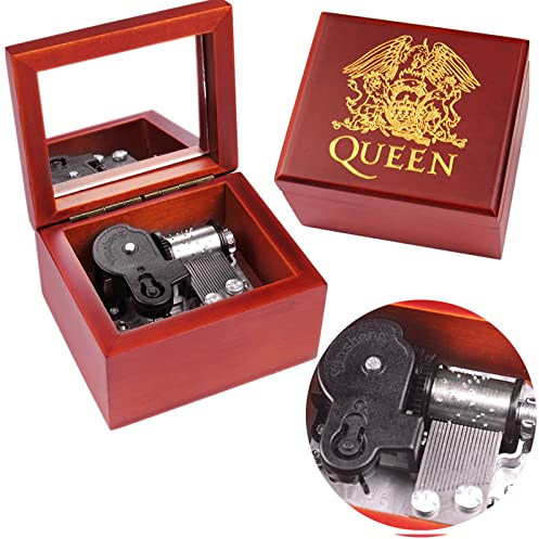 Sinzyo Caja de Música de Madera con Espejo Navidad San Valentín Cumpleaños Regalo(Caja de madera roja, Melodía: Queen-Bohemian Rhapsody)
