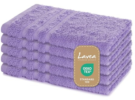 Lavea® 5 Asciugamani Ospite 30x50 cm in Spugna di Cotone 100% Morbidi e Assorbenti, per Casa Hotel Spa – Ideali anche come Asciugamani Bagno Viso e Bidet – Lavanda