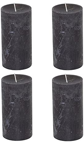 Stumpenkerzen Rustic 4er Set - Stumpenkerze, Blockkerze, Kerze, Adventskranz, Advent - Kein Ruß - Brenndauer: 60 Std. - viele Farben - 7x13 cm (Schwarz)