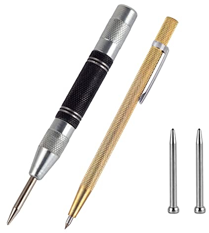 WangCang 2 Stücke Automatik Körner Anreißnadel set Automatische Center Punch Werkzeug Selbstschlagendes Getreide Verstellbare Spannung mit Ersatzspitzen,für Metall, Holz, Glas, dünne Stahlbleche (2)