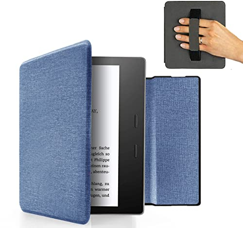 MyGadget Hülle für Kindle Oasis 10 | 9 Generation [ Modell : CW24WI | S8IN4O Release: 2019 | 2017 ] mit Handschlaufe & Auto Sleep | Wake Funktion - Flip Case in Hellblau