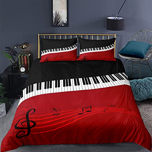 RFFLUX 3D Musik Klavier schwarz weiß Bettwäsche Set 135x200 cm 2teilig mit Reißverschluss Weiche und Angenehme Schlafkomfort Microfaser Bettbezug Kinderbettwäsche mit Kissenbezug 80x80 cm