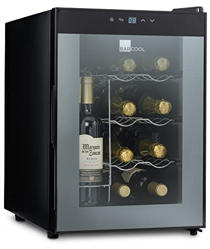 Barcool VINO12 – Table-Top Wine Fridge Black | 5-18°C | Wine Cooler | LED + Digital Display | Glass Door Drinks Cellar | Single-Zone