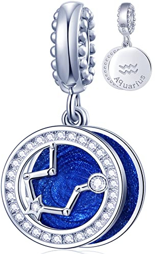 Aquarius Zodiac Sign Charms for Pandora Charm Bracelets - 925 Sterling Silver Necklace Pendants, 12 Constellation/Horoscope Star Dangle Birthstone Beads, Birthday Gift Women/Mother.