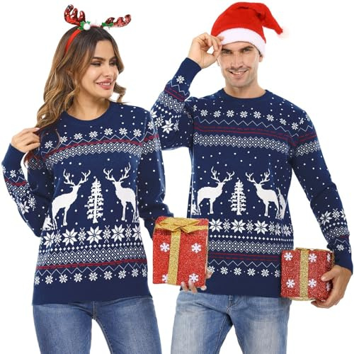 Totatuit Maglione di Natale Uomo Maglione Natalizio Famiglia Coppia Pullover Maglione Natalizi Manica Lunga Girocollo Invernale