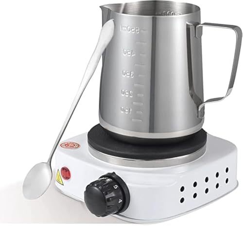 DIY Candle Making Kit Candle Making Pouring Pot with Wax Melter Electric Hot Plate, Candle Warmer Plate with Stainless Steel Spoon Candle Making Supplies (White Candle Making Kit with Hot Plate)