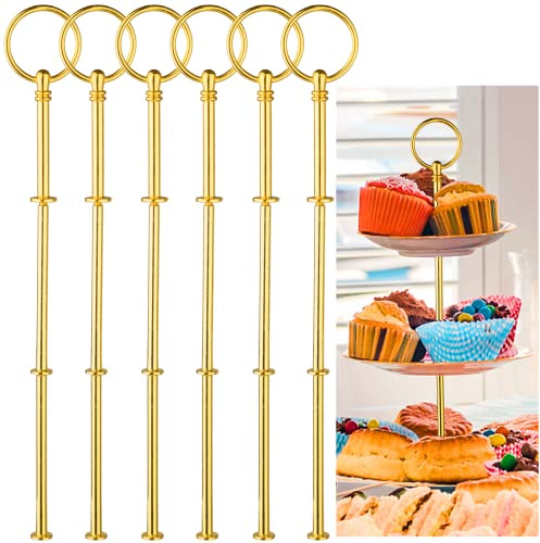 6er Gold Metall Etagenstangen, Vintage Tortenständer für Hochzeitstorten | 3-Etagen stabiler Montagesatz, dekoratives Metallgestell für Kuchen, Feiern und festliche Tortendarstellungen