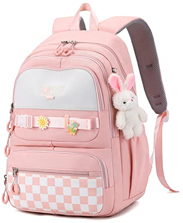 JANSBEN Schulranzen Jungen Schulrucksack mädchen Teenager Schultasche Rucksack Ranzen Daypack für Schule Sporttasche höhenverstellbar Viele Fächer Laptopfach Rosa School Bag for girls Nylon(21L)