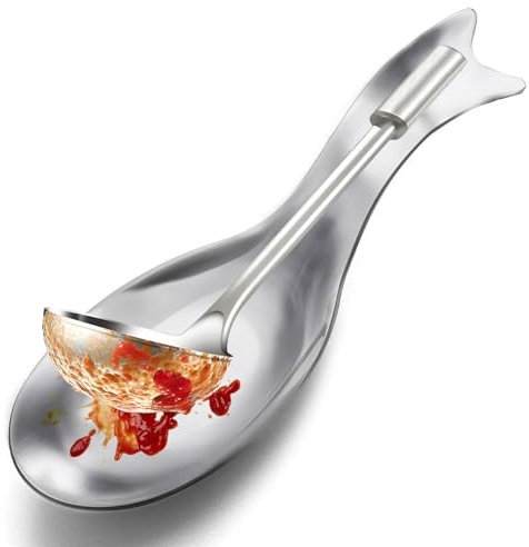 Stainless Steel Spoon Rest for Stove Top & Kitchen Counter – Large Utensil Holder for Cooking Spoons, Spatulas, Ladles – Rust-Resistant, Dishwasher Safe (Silver)