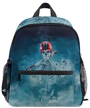 Mnsruu Skelett mit Baseballschläger Kleinkind Rucksack Vorschulrucksack Jungen Mädchen Kinder Kindergarten Schultasche, A1314, 25.40x30.5x10cm