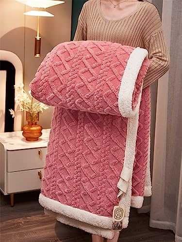 Freyamy Flauschige Kuscheldecke 150x200cm Rosa Korallenfleece Sherpa Wohndecke Winter Warme Fleecedecke Tragbare Überwurfdecke Wohnzimmerdecke Sofadecke TV-Decke Plüsch Tagesdecke Bettdecke