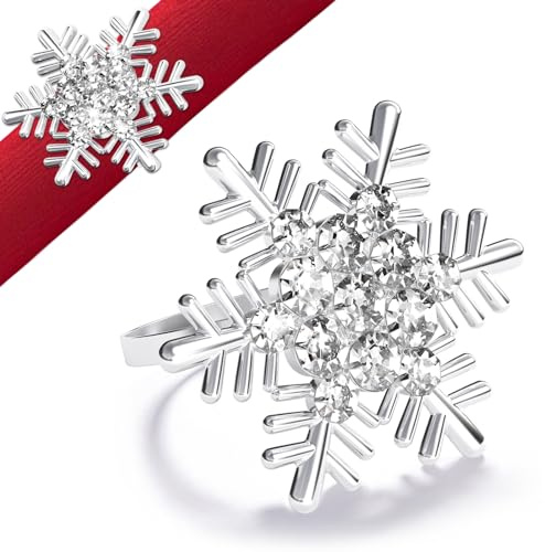 Halatool 6 Stück Weihnachten Serviettenringe Silber Schneeflocke-Design für Weihnachten Hochzeiten Partys Abendessen Feiertage Esstischdekoration Erntedankfest