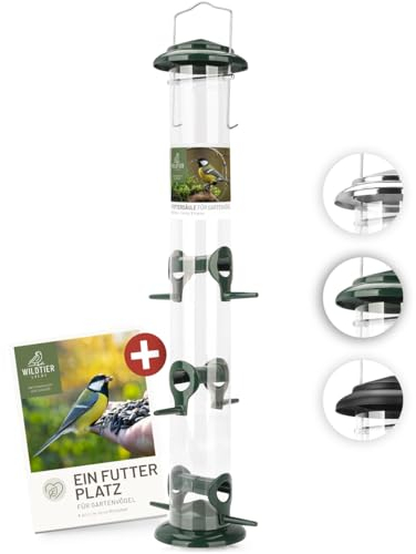 wildtier liebe Körner Futtersäule, Vogelfutterspender 52cm, Grün - aus rostfreiem Metall I Vogel-Futterstation, Vogelfutter-Säule, Wildvögel Futtersilo I Ganzjährige Vogelfütterung
