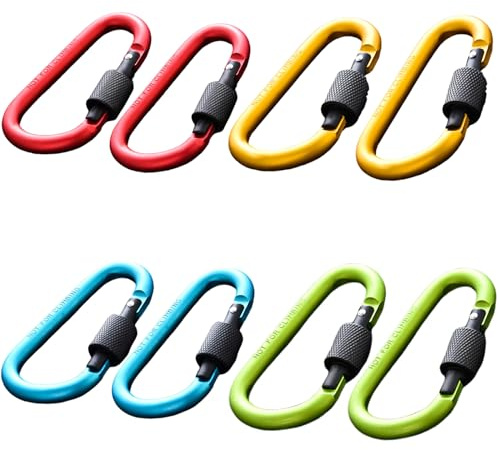 Quixotical 8 Stück Karabiner Schlüsselanhänger, Aluminium Karabiner mit Schraubverschluss, Mehrzweck Karabinerhaken für Camping, Wandern, Angeln, Reisen