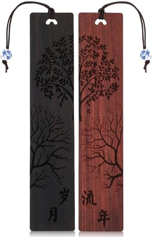 Amaxiu Lot de 2 marque-pages en bois pour les amateurs de livres faits à la main - Style traditionnel - Pour hommes, femmes, lecteurs, enseignants (A)