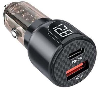 Giantdeer 75W Voltmeter Zigarettenanzünder mit LED Spannungsanzeige, 2 USB Ports(USB-A+USB C), 12V Wasserdichtes Digitale Voltmeter, 12V/24V Auto USB C Adapter für Handys, Tablets